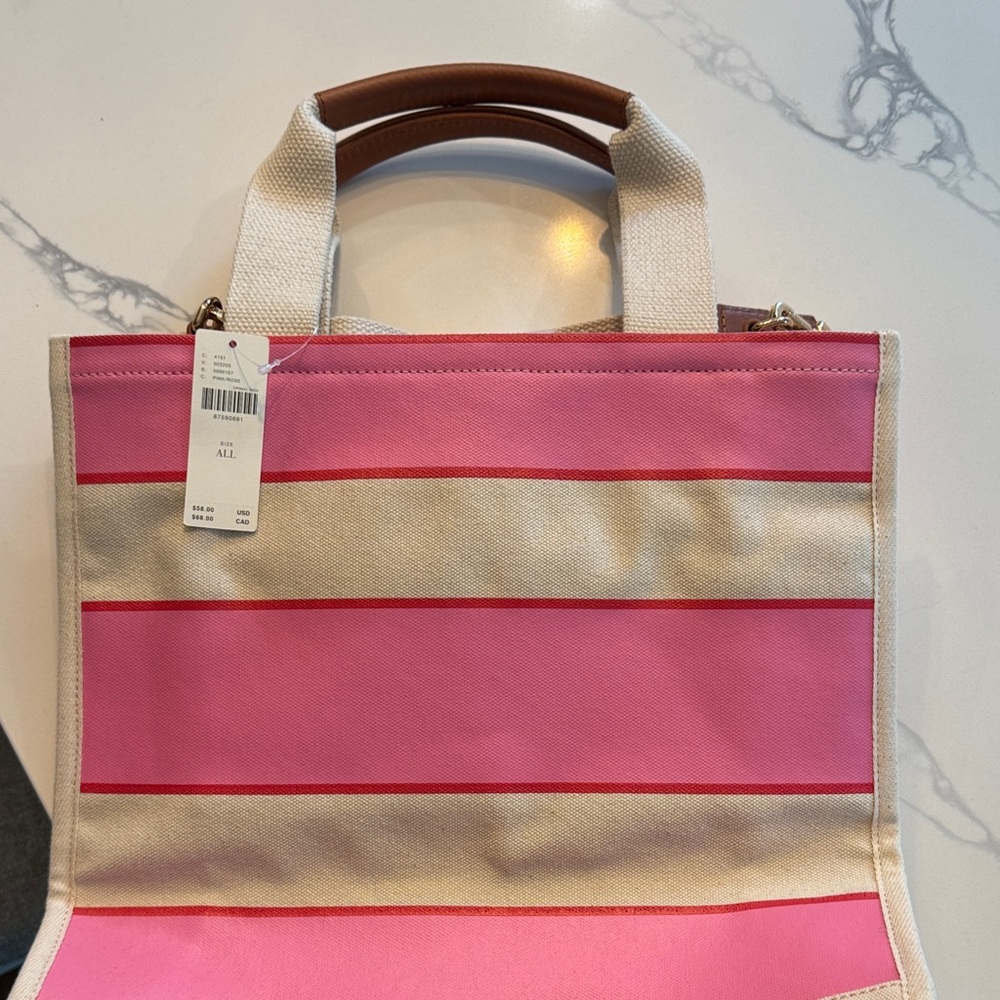 Anthropologie Pink and Cream Tote Bag